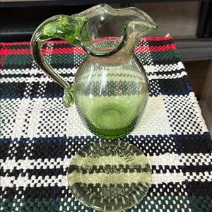 Vintage Jamestown Handblown Glass Pitcher And Coaster/Rest